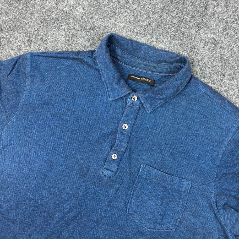 Banana Republic Mens Size XL Blue Heathered Short Sleeve Pocket Polo Shirt